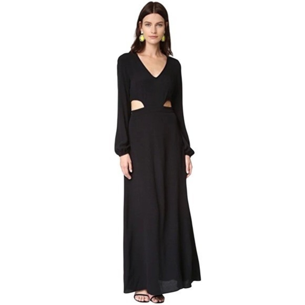 Wildfox Black Long Sleeve Cut-Out Maxi Dress V-Neck Open Back Size L Made in USA